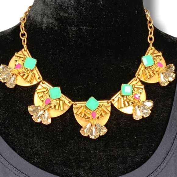 𝅺STELLA & DOT ‘Devina’ Goldtone and Bead Boho Statement Necklace w/Rhinestones - Picture 1 of 6